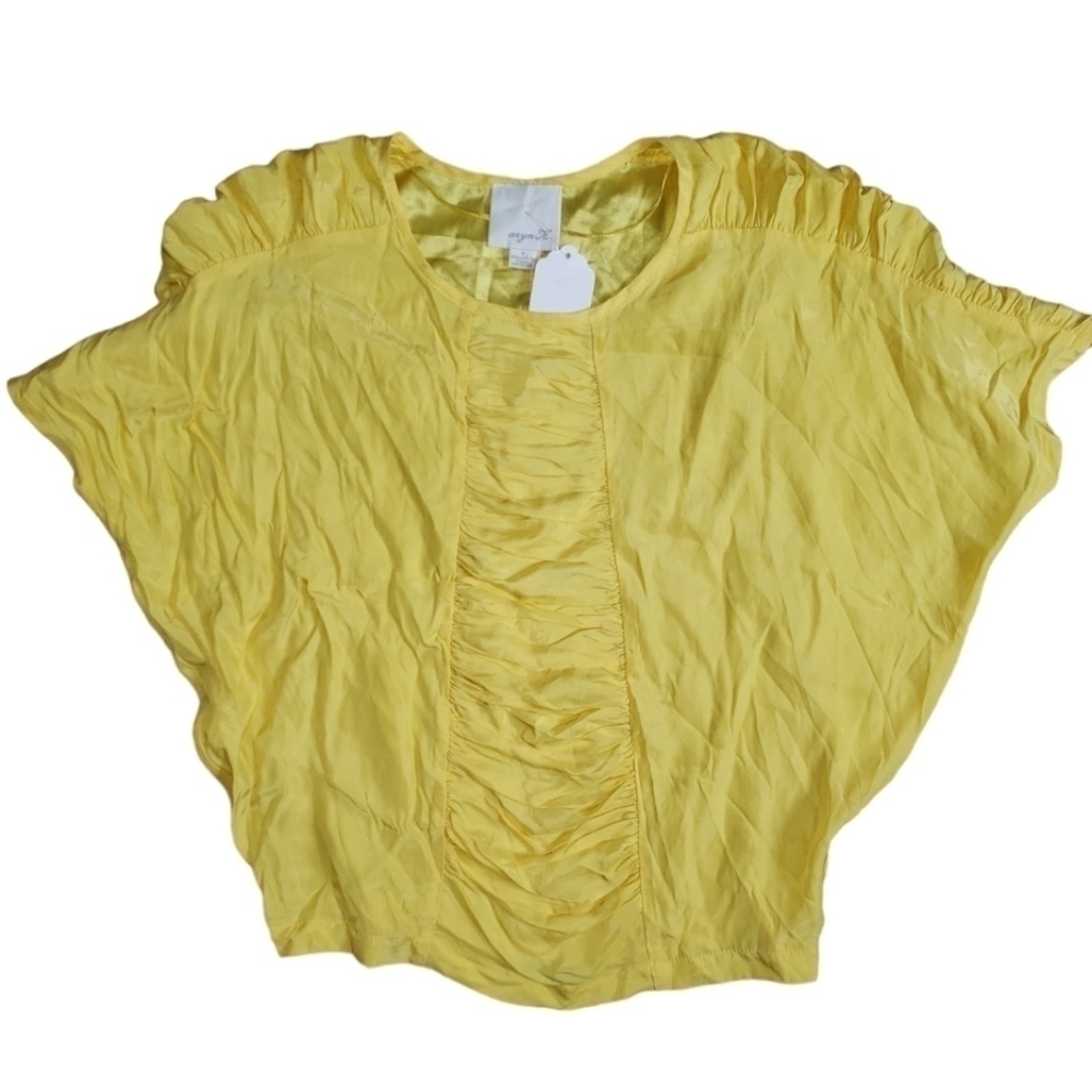NWT Aryn K Yellow Ruched Gathering Silk Top Size S